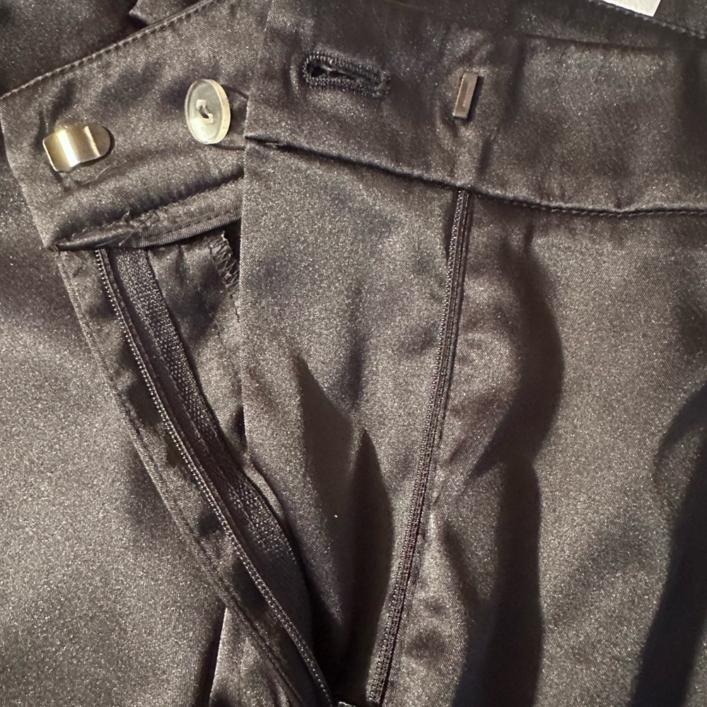 Apostrophe Black Shiny Satin Side Cargo Pocket Split Hem Stretch Pant - Picture 5 of 9